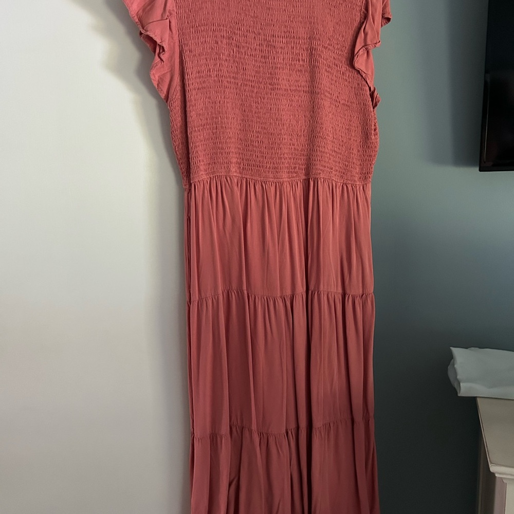 Casual Pink Maxi Dress with Flutter Cap Sleeves